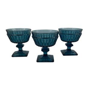 Vintage Indiana Glass Mt Vernon Blue Sherbert/Champagne Glasses Set of 3